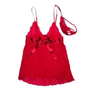 Victoria's Secret Pleated Babydoll Set Lipstick Red Size Large